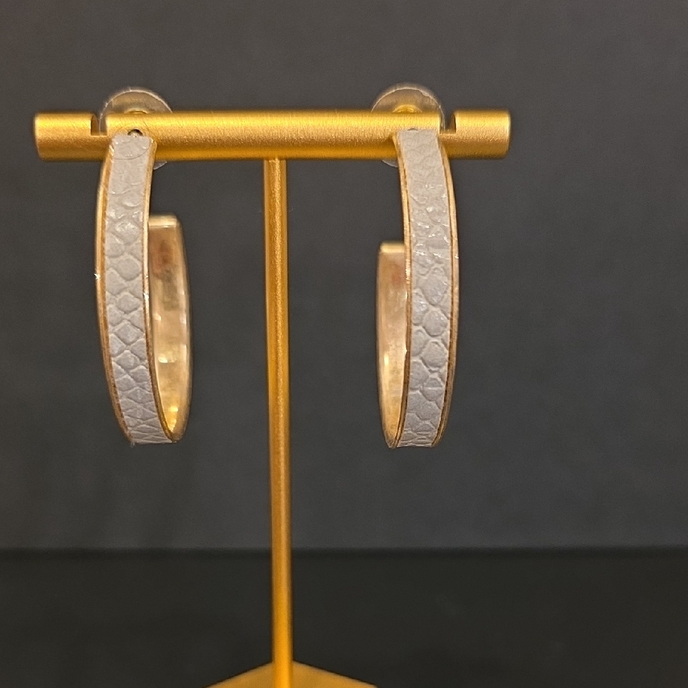 Elegant White Snakeskin Hoop Earrings